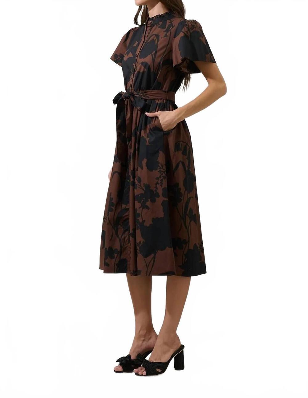 NEW SUGARLIPS somerton floral aurelia babydoll midi dress in brown/black - Picture 2 of 3